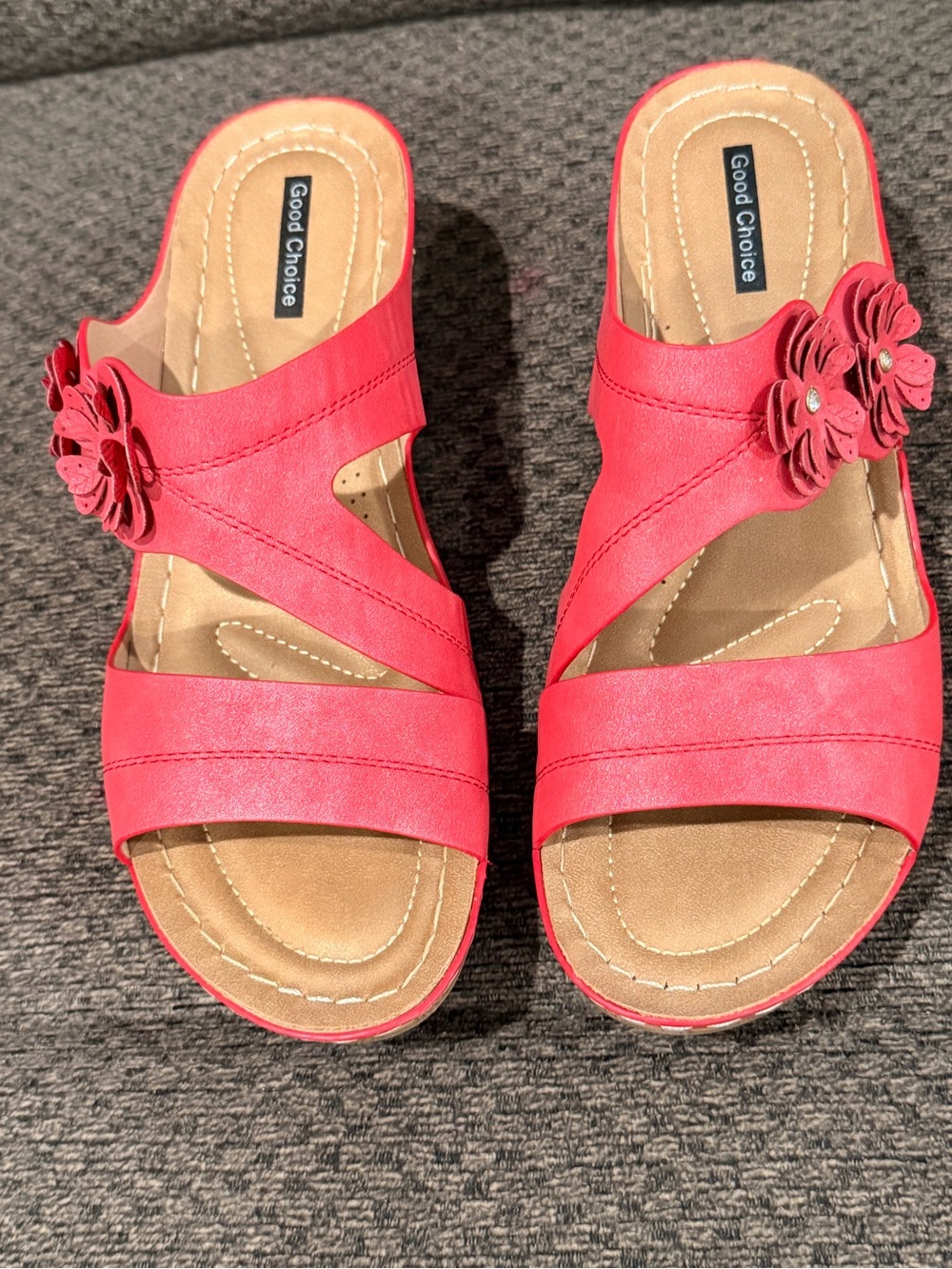 Good Choice Red Floral Slip-On Sandals for Women